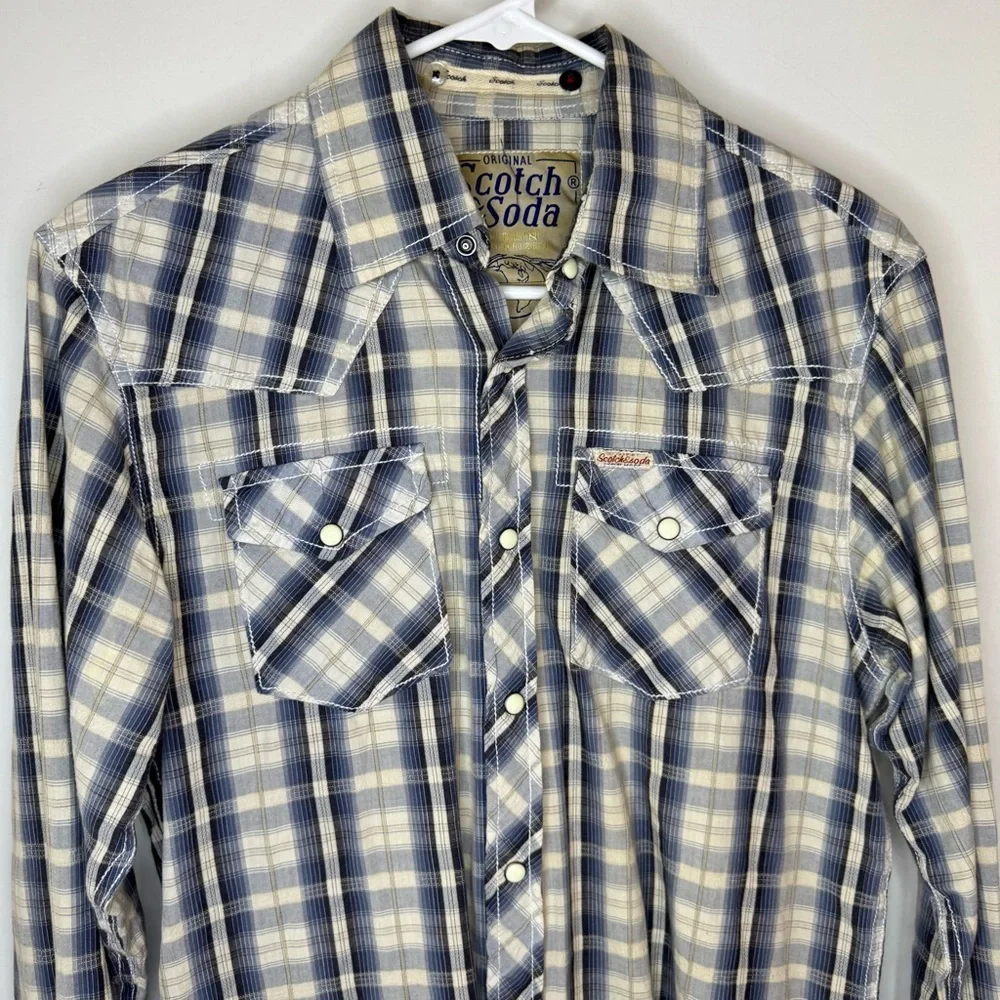 Scotch & Soda Blue Plaid Men's Button Down Shirt